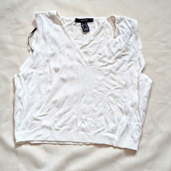 Forever 21 V-neck Sleeveless Knit Cropped Top Cream - Picture 1 of 4